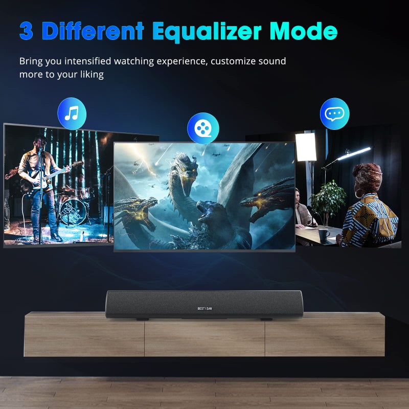BESTISAN بار الصوت BESTISAN، بار صوت التلفاز مع HDMI سلكي وبلوتوث 5.0 اللاسلكي نظام مسرح منزلي (28 بوصة، تقنية تعزيز الصوت، محركات 3 بوصة، قابل لضبط الصوت، قابل للتعليق على الحائط، DSP) - Image 3